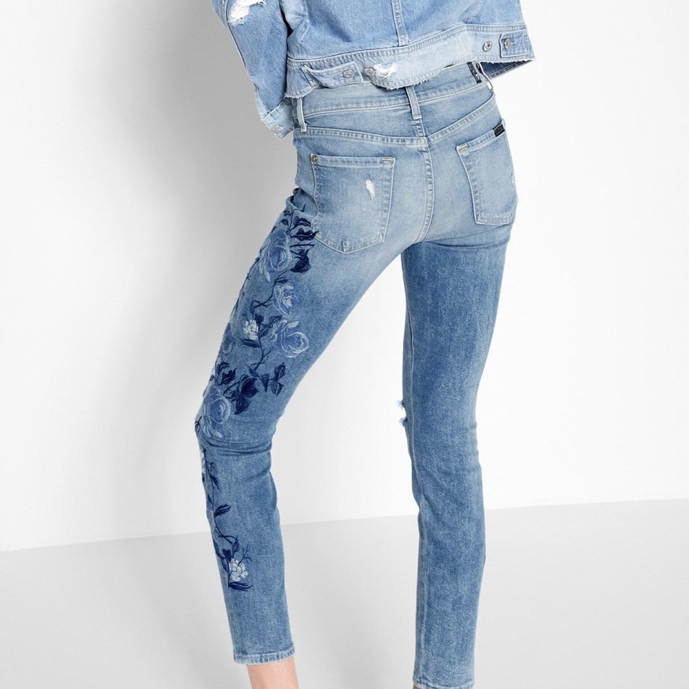 7 for all mankind Skinny ankle w/ rose embroidery